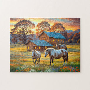 Pferd auf Bauernhof Wildblumenwiese Puzzle