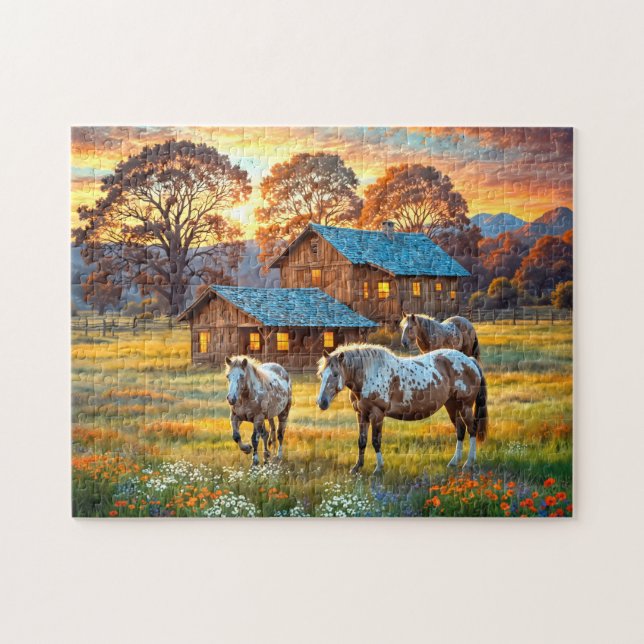 Pferd auf Bauernhof Wildblumenwiese Puzzle (Horizontal)