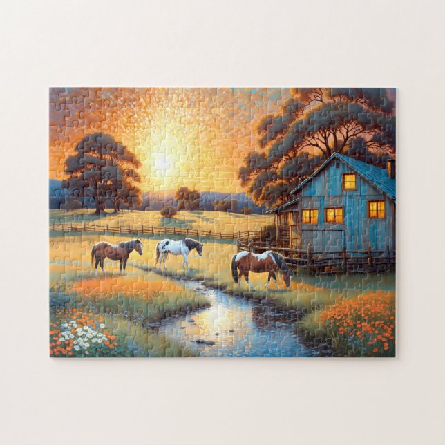 Pferd auf Bauernhof Wildblumenwiese Puzzle (Horizontal)