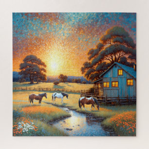 Pferd auf Bauernhof Wildblumenwiese Puzzle