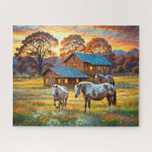 Pferd auf Bauernhof Wildblumenwiese Puzzle