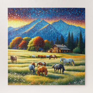 Pferd auf Bauernhof Wildblumenwiese Puzzle