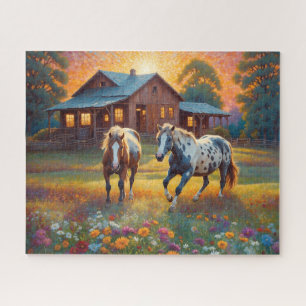Pferd auf Bauernhof Wildblumenwiese Puzzle