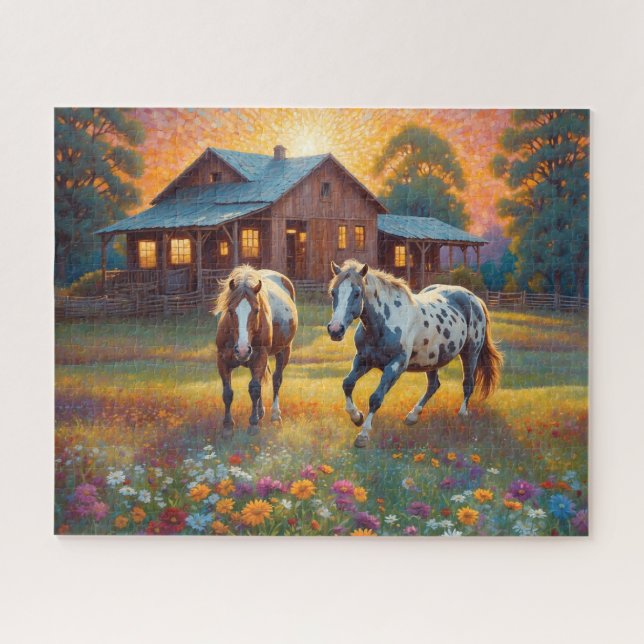 Pferd auf Bauernhof Wildblumenwiese Puzzle (Horizontal)