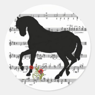 Pferd auf Blatt Music Runder Aufkleber