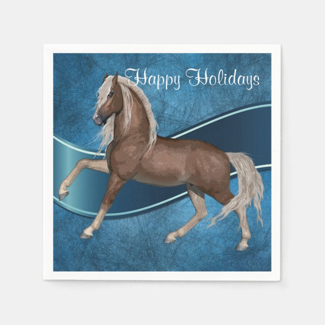 Pferd auf Blue Holiday Papier Teller Serviette (Vorderseite)