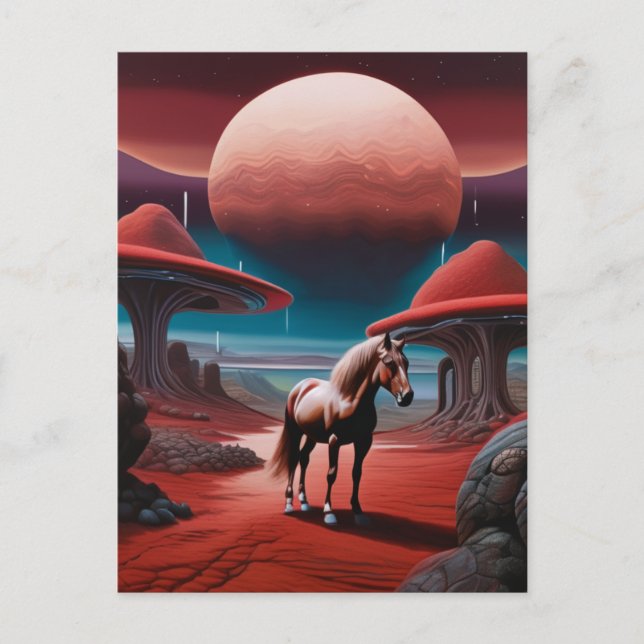 Pferd auf dem Planeten im Weltraum Postkarte (Vorderseite)