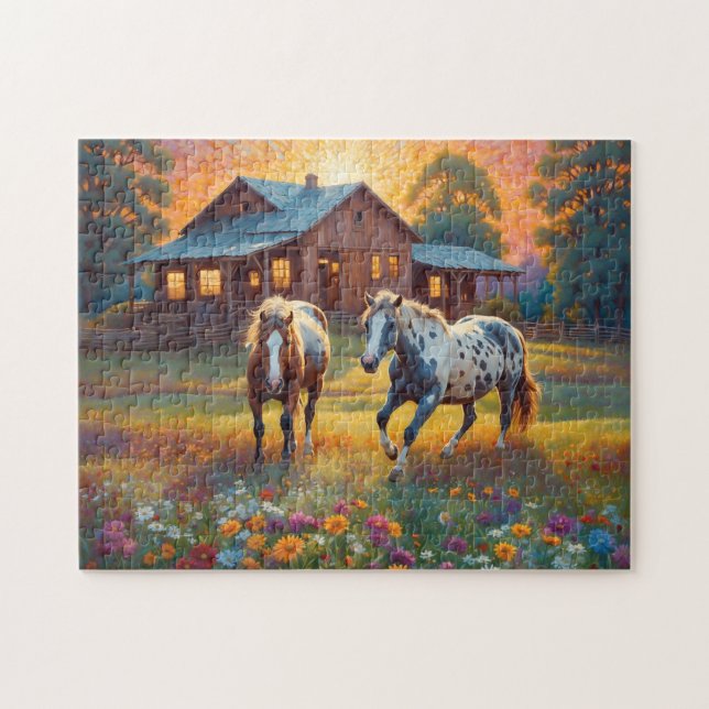 Pferd auf der Farm Wildblumenwiese Puzzle (Horizontal)