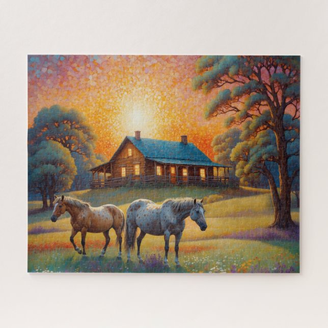Pferd auf der Farm Wildblumenwiese Puzzle (Horizontal)
