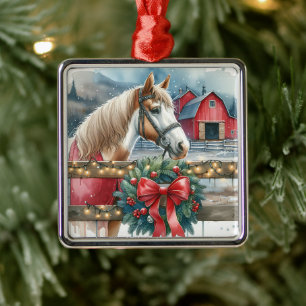 Pferd auf einem Bauernhof Weihnachten Ornament Aus Metall