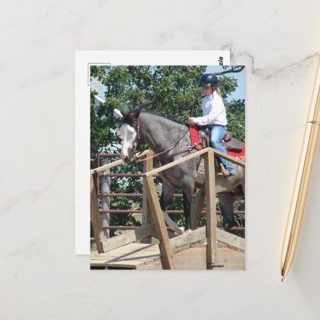 Pferd auf einem Bridge Trail Class Landkreis Fair Postkarte (Vorderseite/Rückseite Beispiel)