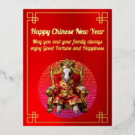 Pferd auf einer Throne Chinesischen New Year Foil  Folien Feiertagspostkarte