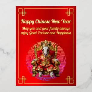 Pferd auf einer Throne Chinesischen New Year Foil  Folien Feiertagspostkarte