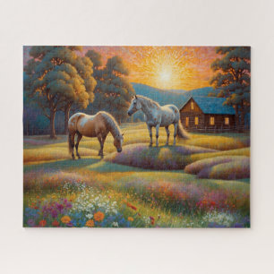 Pferd auf landwirtschaftlicher Blumenwiese Puzzle