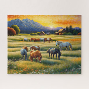 Pferd auf landwirtschaftlicher Blumenwiese Puzzle