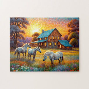 Pferd auf landwirtschaftlicher Blumenwiese Puzzle