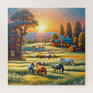 Pferd auf landwirtschaftlicher Blumenwiese Puzzle