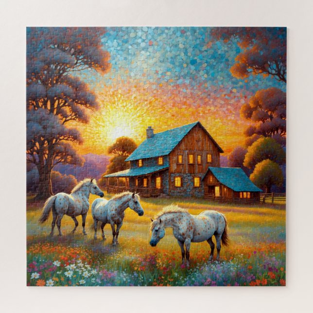 Pferd auf landwirtschaftlicher Blumenwiese Puzzle (Horizontal)