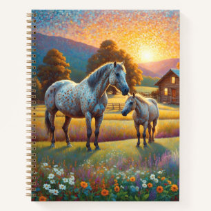 Pferd auf landwirtschaftlicher Wildblumenwiese Notizbuch