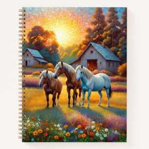 Pferd auf landwirtschaftlicher Wildblumenwiese Notizbuch
