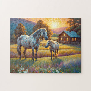 Pferd auf landwirtschaftlicher Wildblumenwiese Puzzle