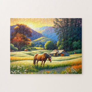 Pferd auf landwirtschaftlicher Wildblumenwiese Puzzle