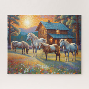 Pferd auf landwirtschaftlicher Wildblumenwiese Puzzle