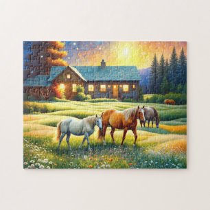 Pferd auf landwirtschaftlicher Wildblumenwiese Puzzle