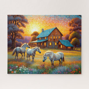 Pferd auf landwirtschaftlicher Wildblumenwiese Puzzle