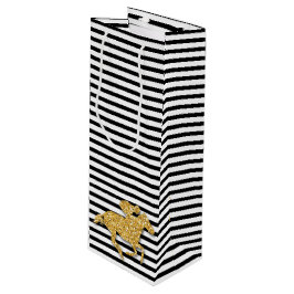 Pferd auf schwarzen und weißen Streifen Geschenktüte Für Weinflaschen