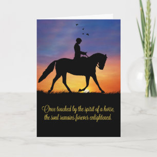 Pferd Beileid mit Dressurreiter Karte