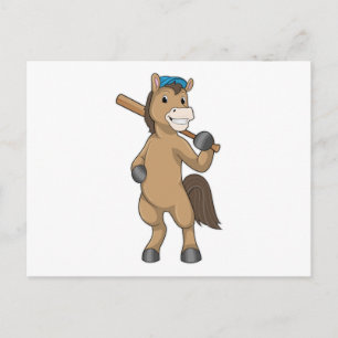 Pferd beim Baseball mit Baseballschläger Postkarte