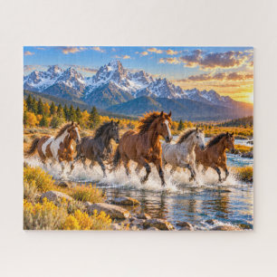 Pferd Berg Sonnenuntergang Szene Puzzle