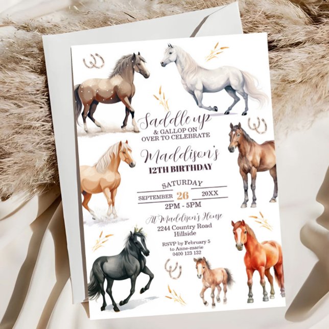 Pferd Birthday Einladung Pferd Party Sattel (HORSE BIRTHDAY INVITATION Editable Horse Party Invitation Instant Download Saddle Up Horse Birthday)