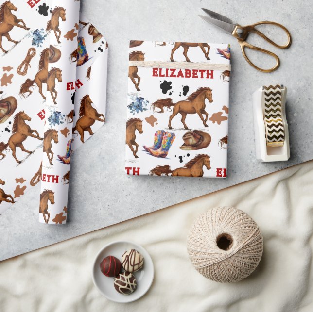 Pferd Birthday Girl Cowgirl Geschenkpapier (Kunsthandwerk)