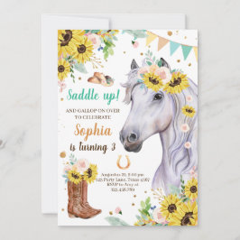 Pferd Birthday Invite Girl Cowgirl Sunflowers Blau Einladung