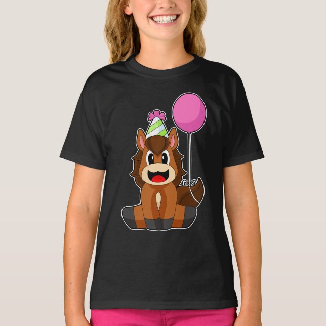 Pferd Birthday Party hat Ballon T-Shirt (Vorderseite)