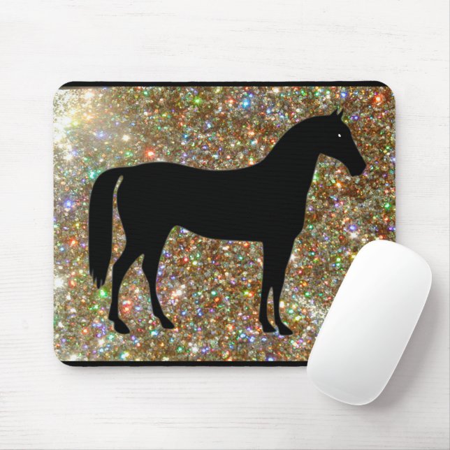 Pferd Black & Gold Sparkle Maus Pad Mousepad (Mit Mouse)