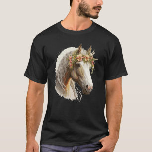 Pferd Blumenkrone Floral Landwirtschaft Tier Haust T-Shirt