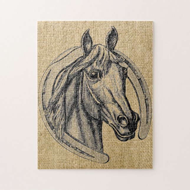 Pferd Cameo auf Burlap Puzzle (Vertikal)