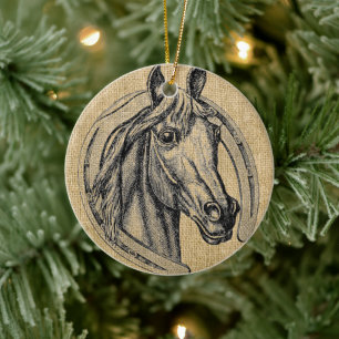 Pferd-Cameo auf Jute Keramik Ornament