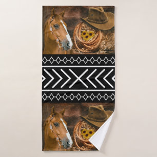 Pferd Cowboy Hut Lasso Western Muster Badehandtuch