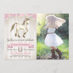 Pferd Cowgirl Mädchen Pony Foto Geburtstagsfeier Einladung