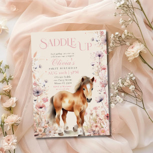 Pferd Cowgirl Reitsport Wildblumen Rosa Geburtstag Einladung