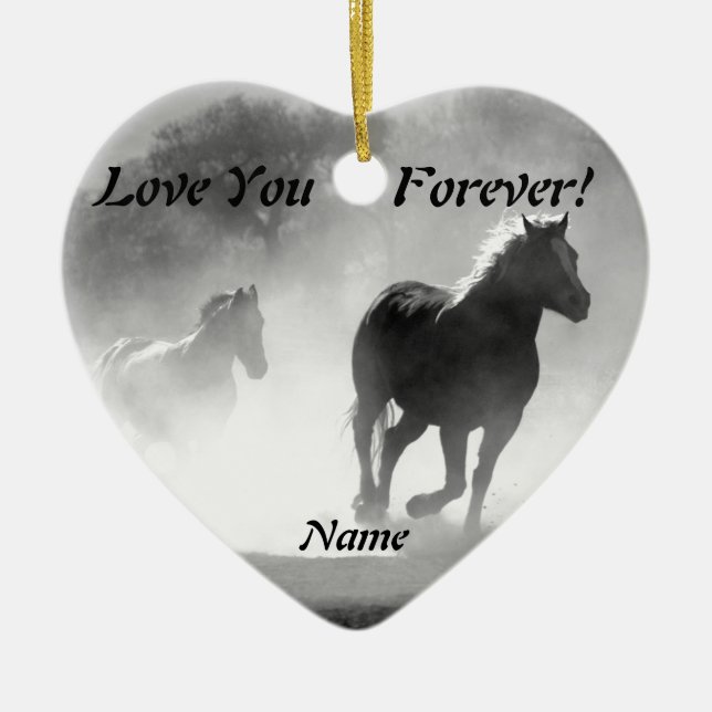 Pferd, das aus dem Nebel heraus galoppiert Keramik Ornament (Vorne)