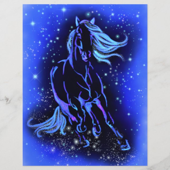 Pferd, das bei blauem Sternenschlaf läuft Briefbogen (Rückseite)