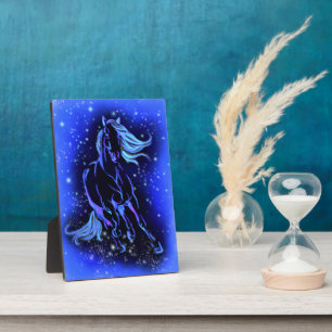 Pferd, das bei Blue Starry Night Plaque geschenkt  Fotoplatte