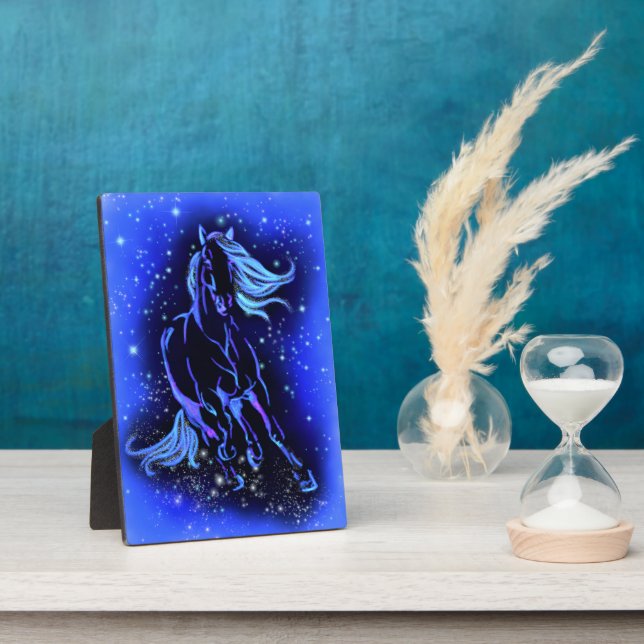 Pferd, das bei Blue Starry Night Plaque geschenkt  Fotoplatte (Seite)
