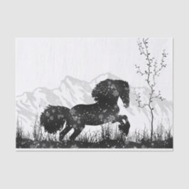 Pferd, das durch den Schnee-Winter-Berg stürmt Seidenpapier