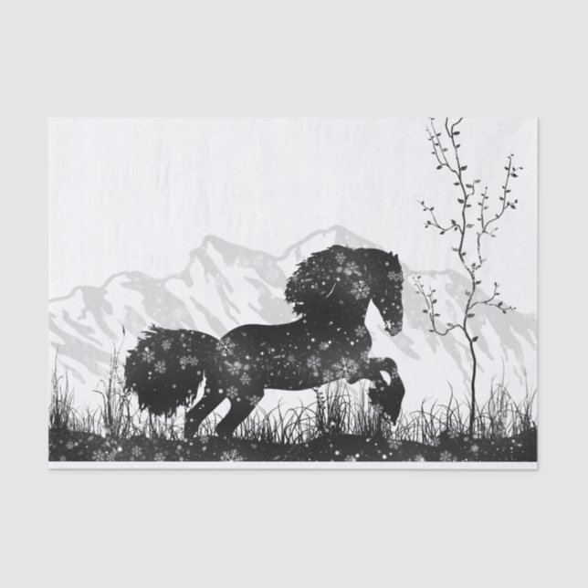 Pferd, das durch den Schnee-Winter-Berg stürmt Seidenpapier (Vorderseite)